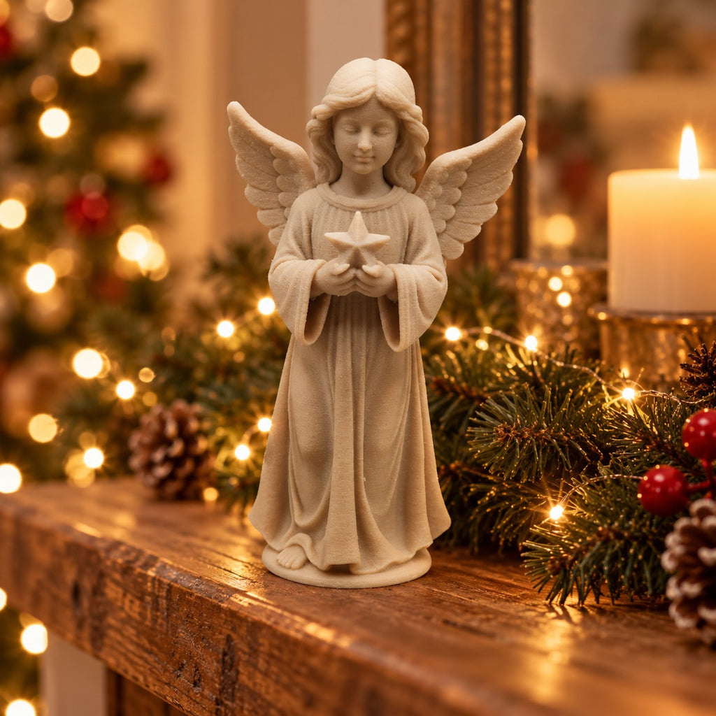 Angel with Star Statue | 3D Printed Little Angel Figurine | Christmas & Memorial Decor