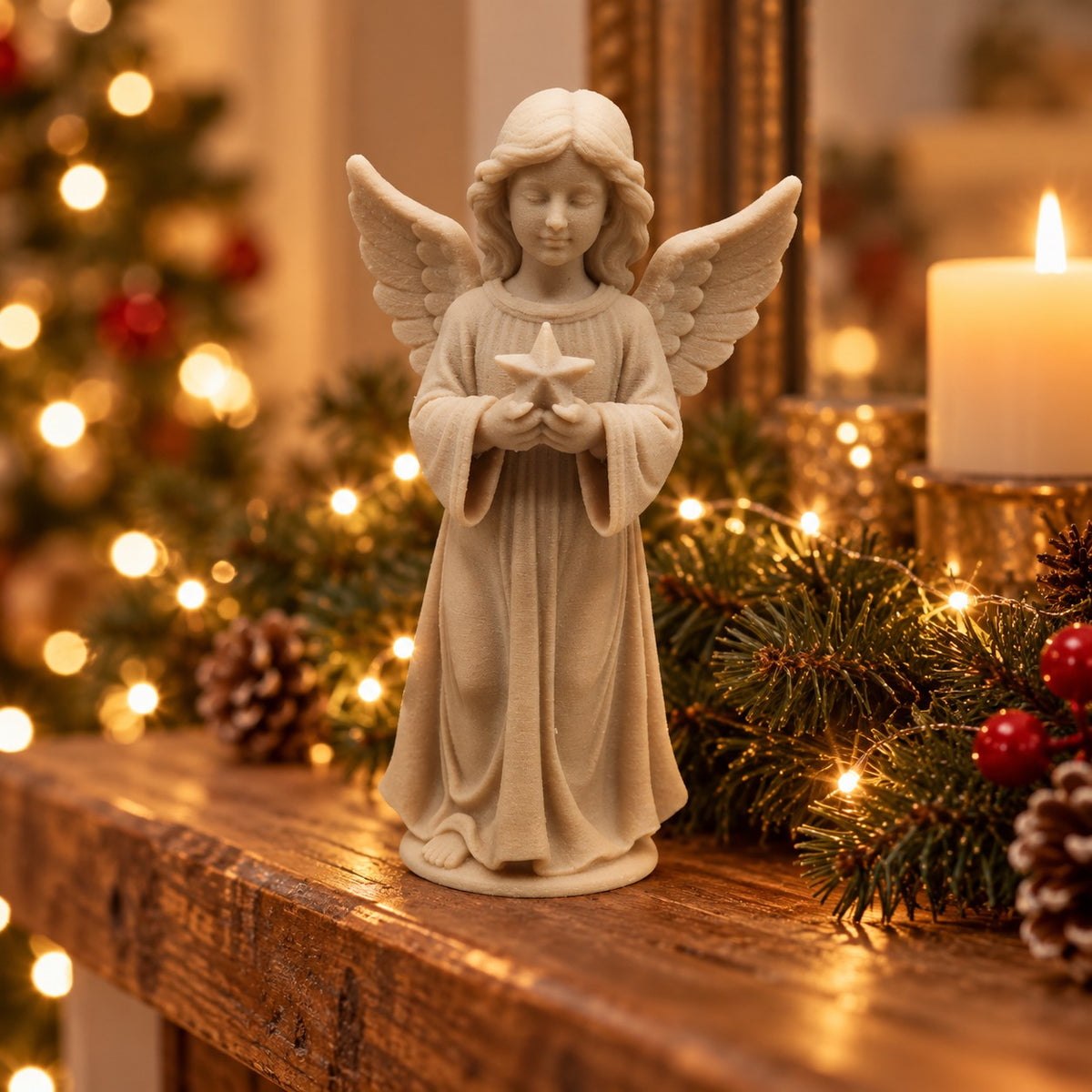 Angel with Star Statue | 3D Printed Little Angel Figurine | Christmas & Memorial Decor