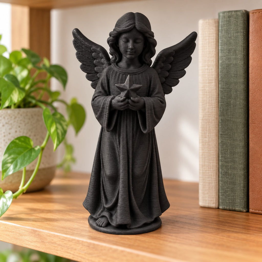 Angel with Star Statue | 3D Printed Little Angel Figurine | Christmas & Memorial Decor