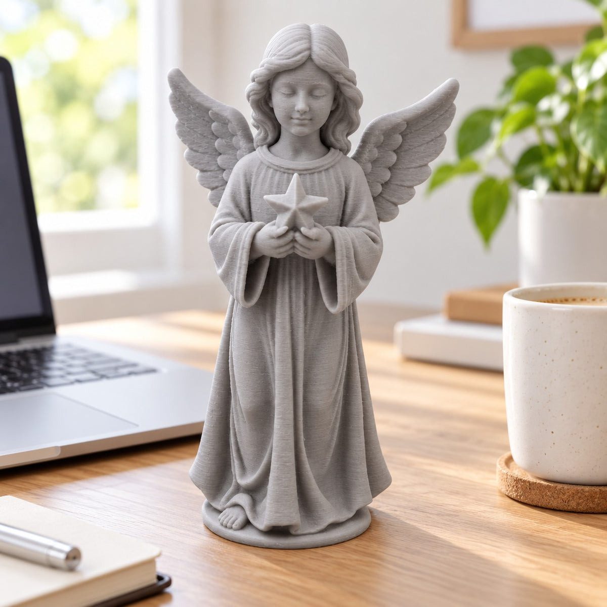 Angel with Star Statue | 3D Printed Little Angel Figurine | Christmas & Memorial Decor