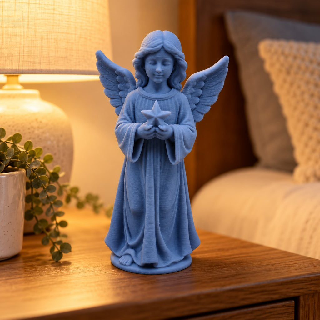 Angel with Star Statue | 3D Printed Little Angel Figurine | Christmas & Memorial Decor