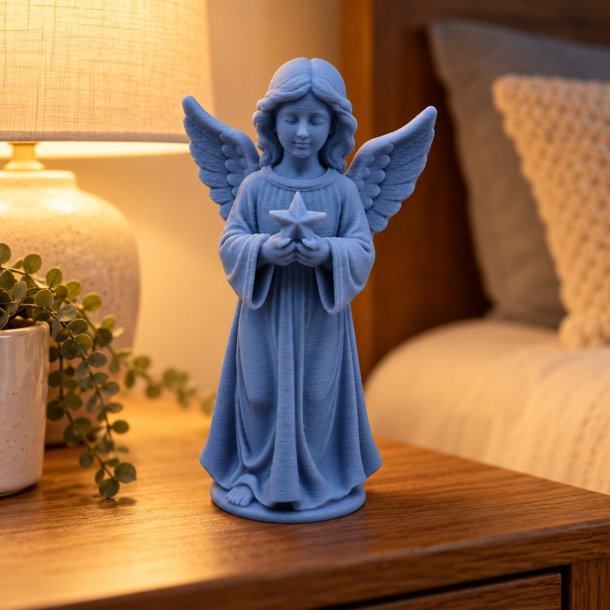 Angel with Star Statue | 3D Printed Little Angel Figurine | Christmas & Memorial Decor