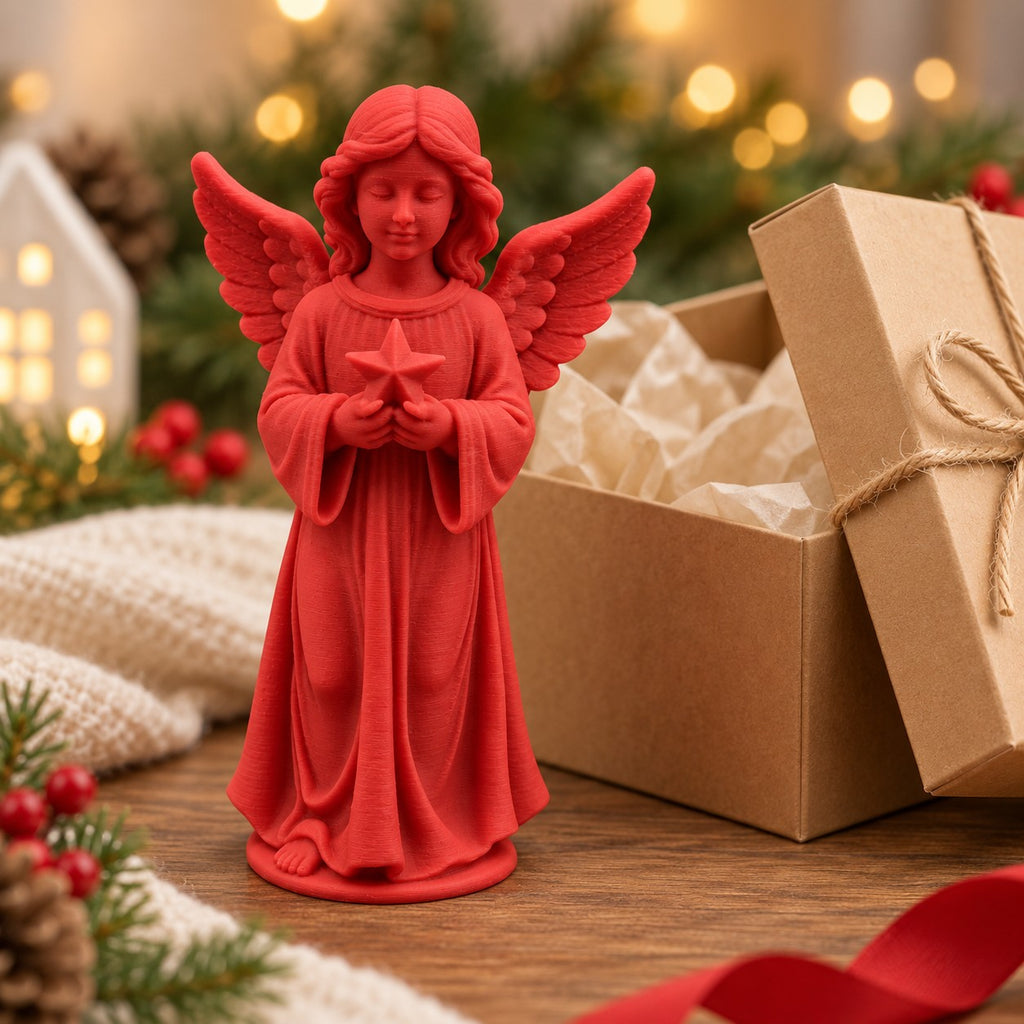 Angel with Star Statue | 3D Printed Little Angel Figurine | Christmas & Memorial Decor