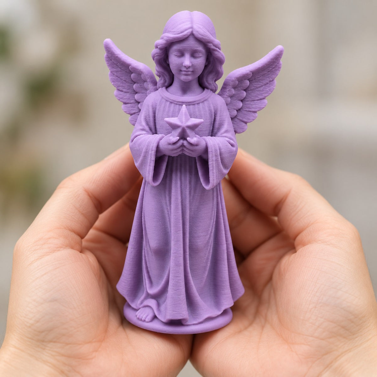 Angel with Star Statue | 3D Printed Little Angel Figurine | Christmas & Memorial Decor