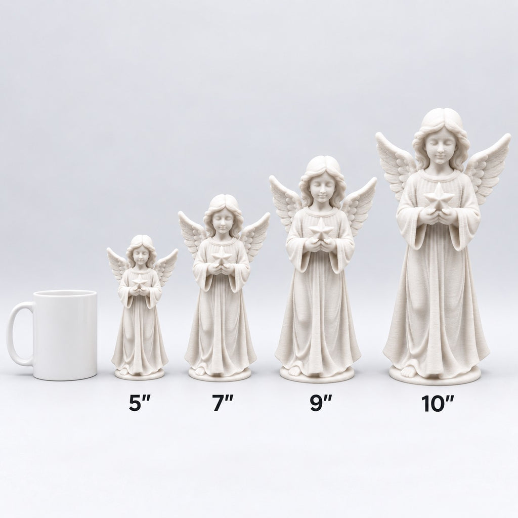 Angel with Star Statue | 3D Printed Little Angel Figurine | Christmas & Memorial Decor