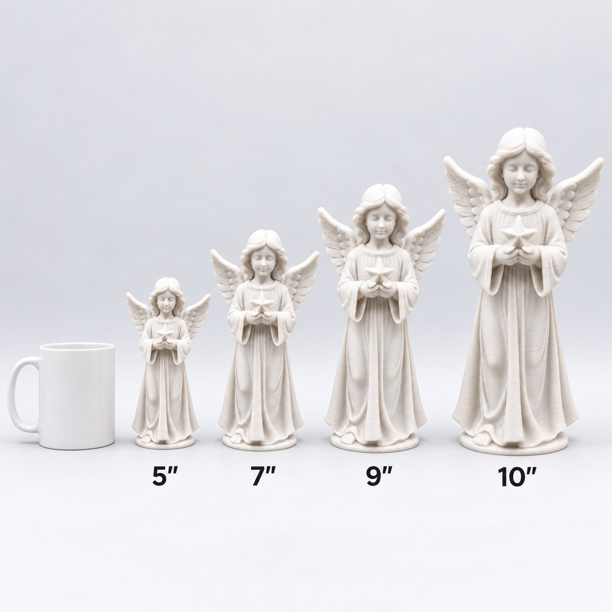 Angel with Star Statue | 3D Printed Little Angel Figurine | Christmas & Memorial Decor