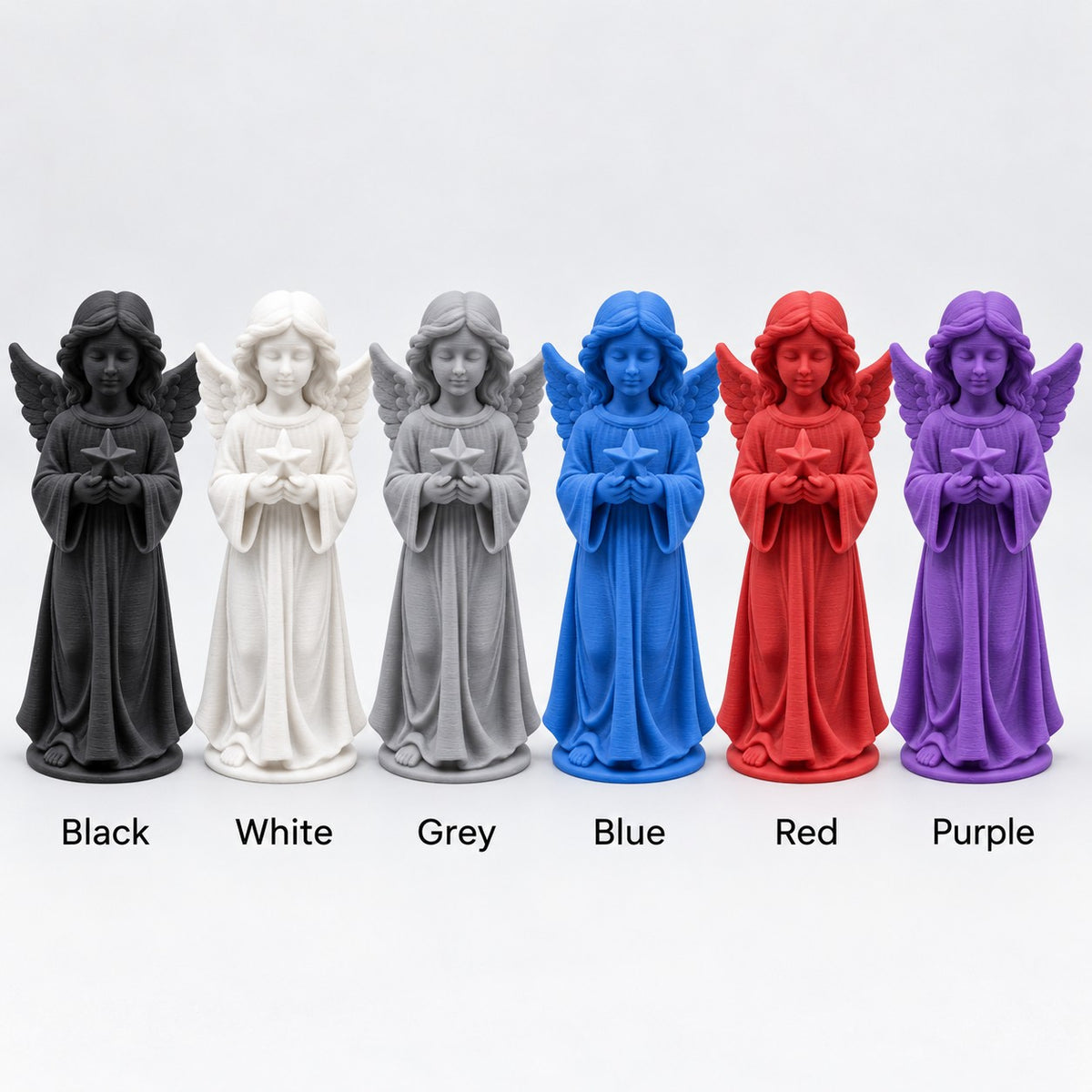 Angel with Star Statue | 3D Printed Little Angel Figurine | Christmas & Memorial Decor