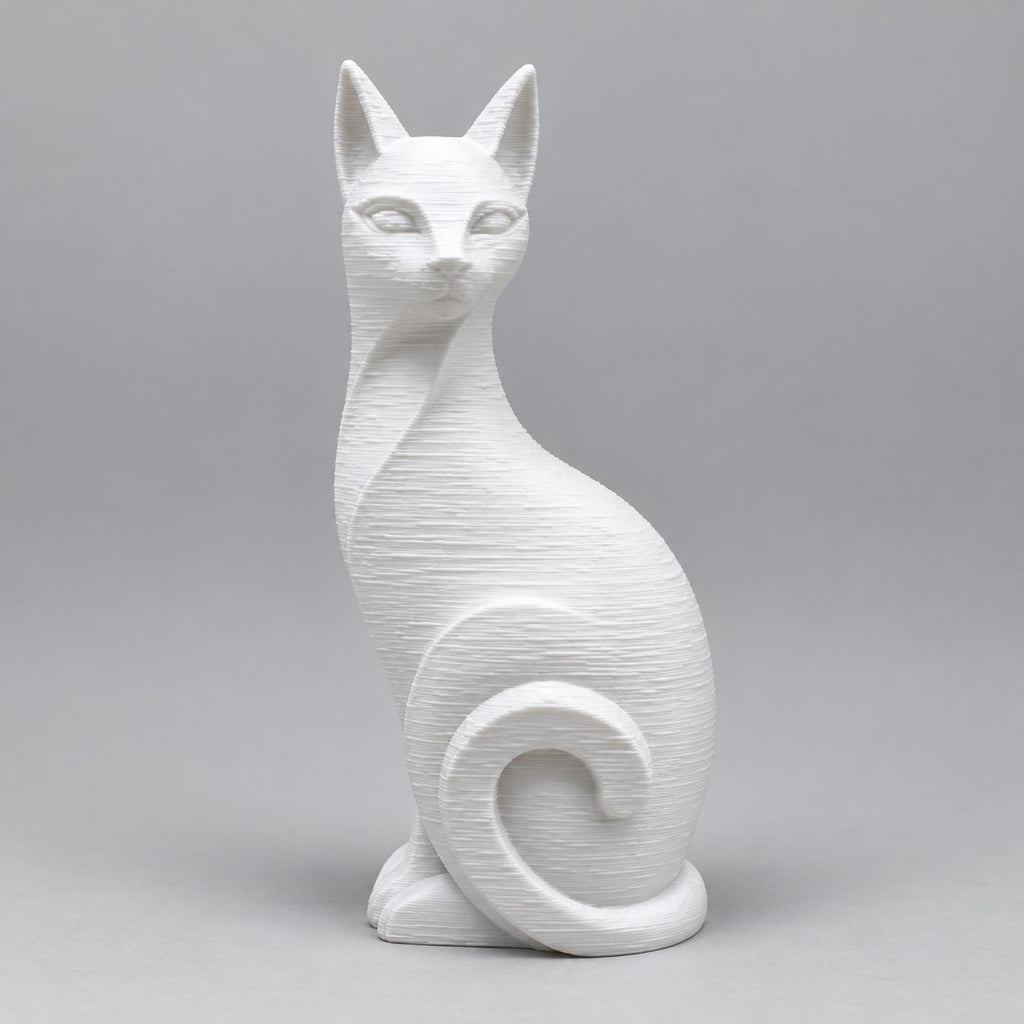 Cat Sculpture | Modern Minimalist 3D Printed Sitting Cat Statue | Cat Lover Shelf Decor
