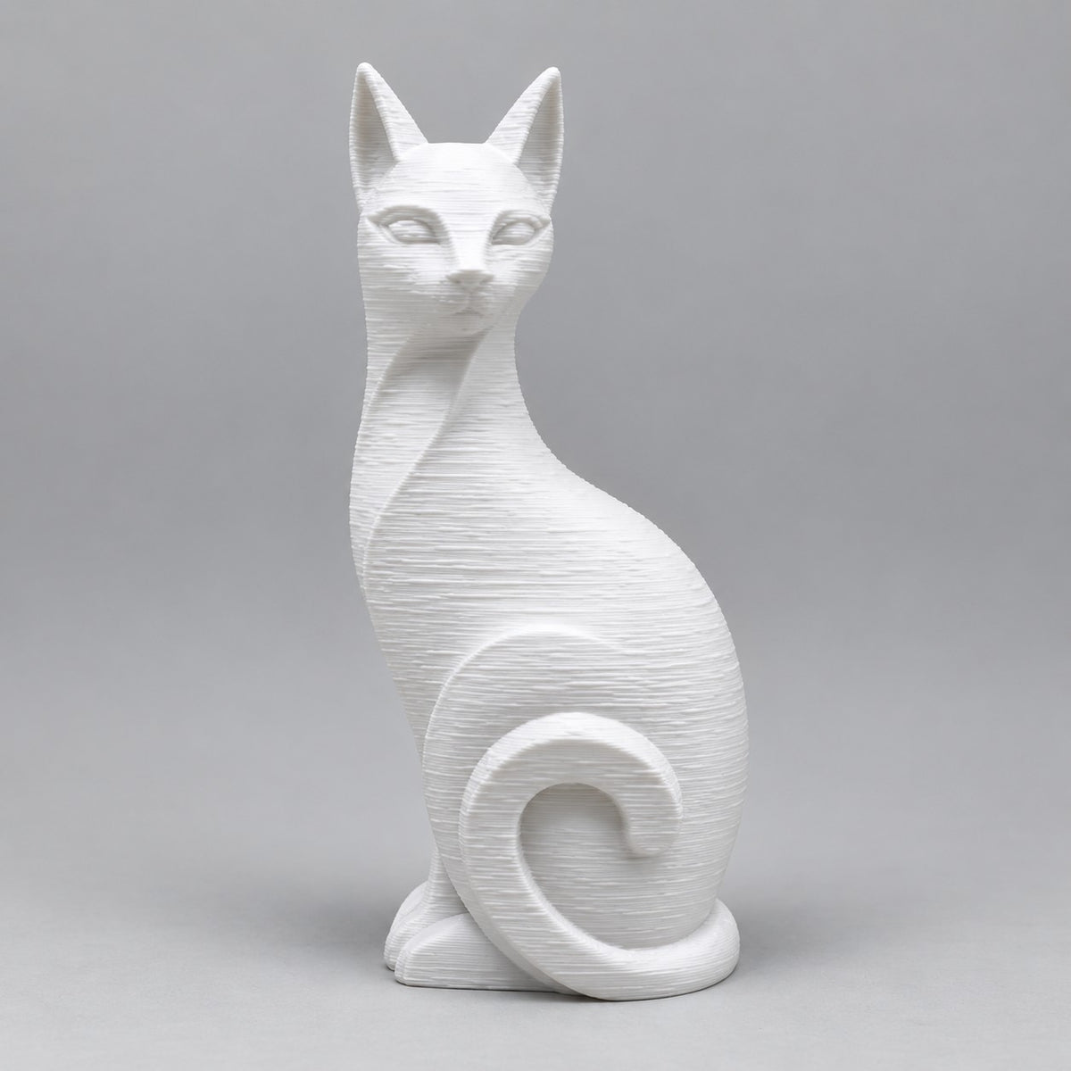 Cat Sculpture | Modern Minimalist 3D Printed Sitting Cat Statue | Cat Lover Shelf Decor