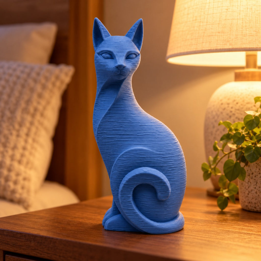 Cat Sculpture | Modern Minimalist 3D Printed Sitting Cat Statue | Cat Lover Shelf Decor