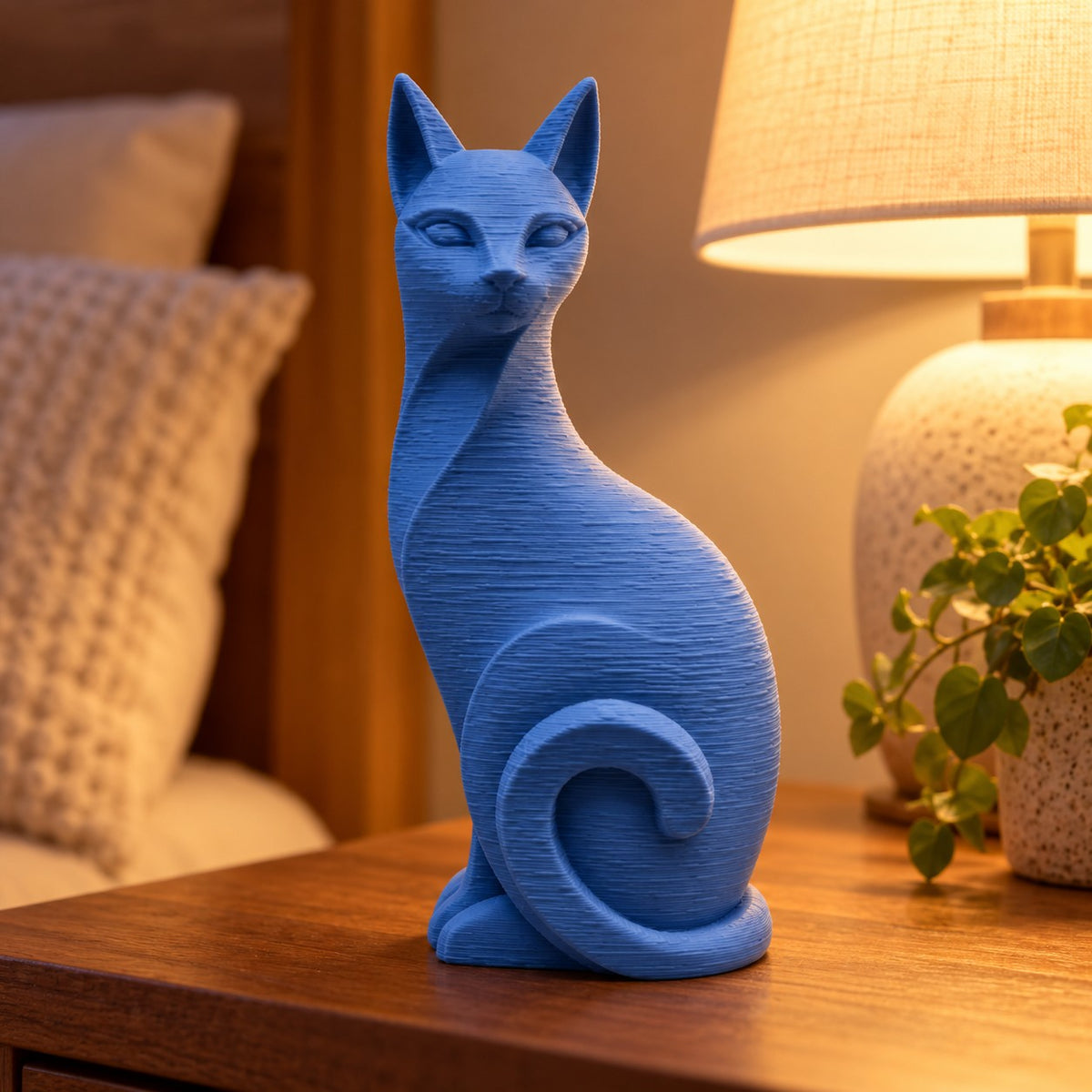 Cat Sculpture | Modern Minimalist 3D Printed Sitting Cat Statue | Cat Lover Shelf Decor