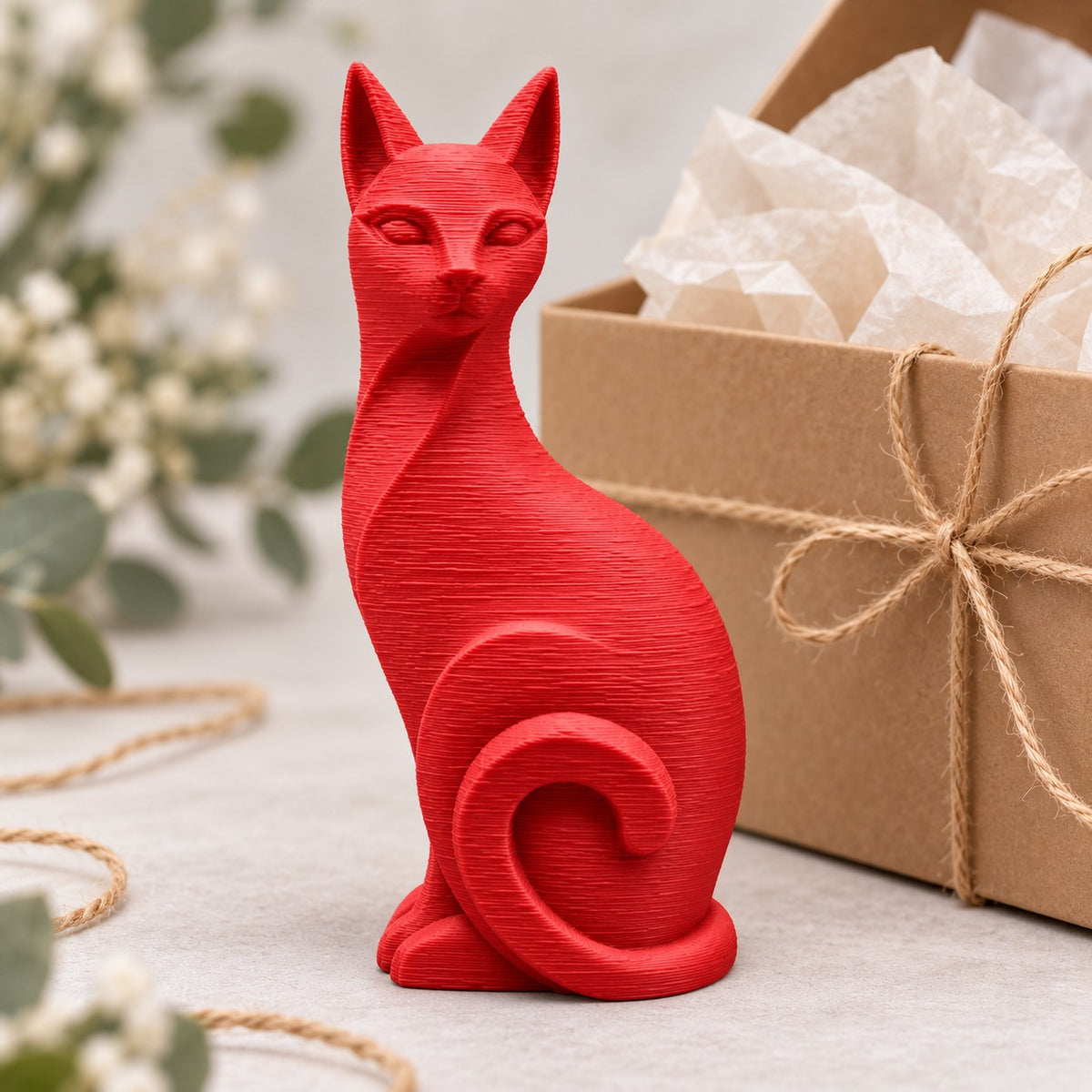 Cat Sculpture | Modern Minimalist 3D Printed Sitting Cat Statue | Cat Lover Shelf Decor