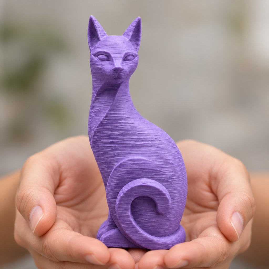 Cat Sculpture | Modern Minimalist 3D Printed Sitting Cat Statue | Cat Lover Shelf Decor