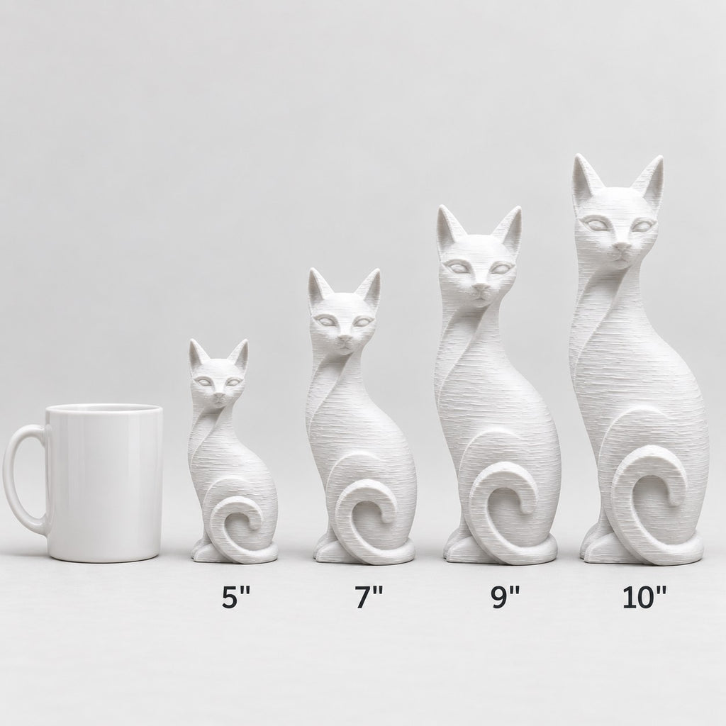 Cat Sculpture | Modern Minimalist 3D Printed Sitting Cat Statue | Cat Lover Shelf Decor