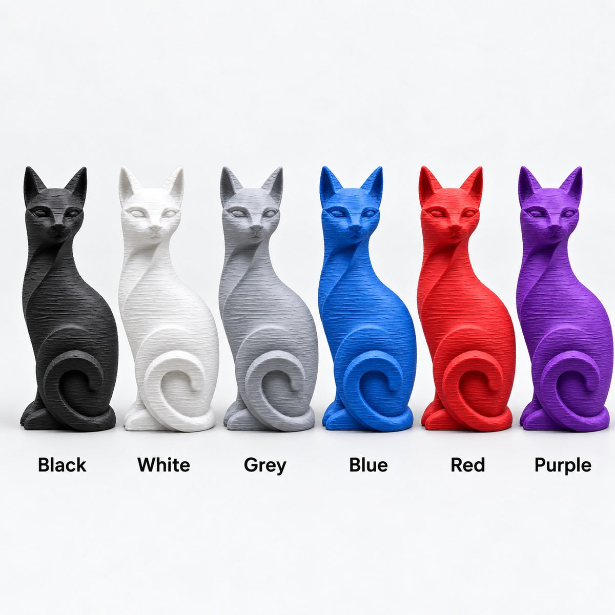 Cat Sculpture | Modern Minimalist 3D Printed Sitting Cat Statue | Cat Lover Shelf Decor