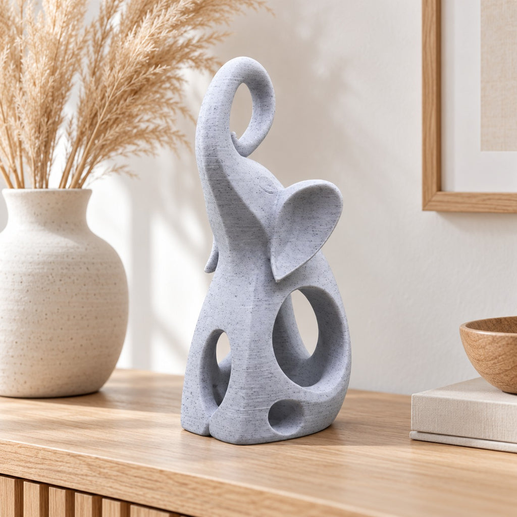 Elephant Sculpture | Modern Abstract 3D Printed Elephant Statue | Good Luck Shelf Decor