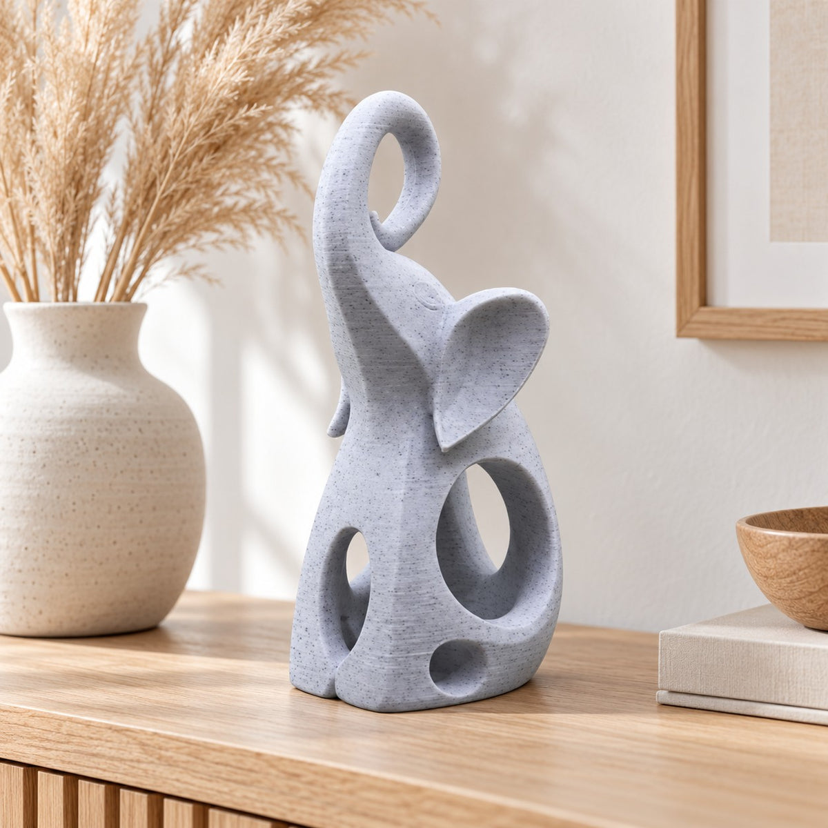 Elephant Sculpture | Modern Abstract 3D Printed Elephant Statue | Good Luck Shelf Decor