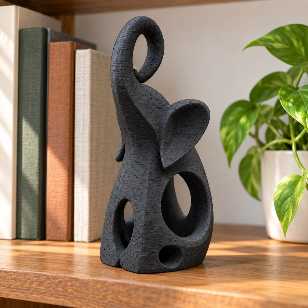 Elephant Sculpture | Modern Abstract 3D Printed Elephant Statue | Good Luck Shelf Decor