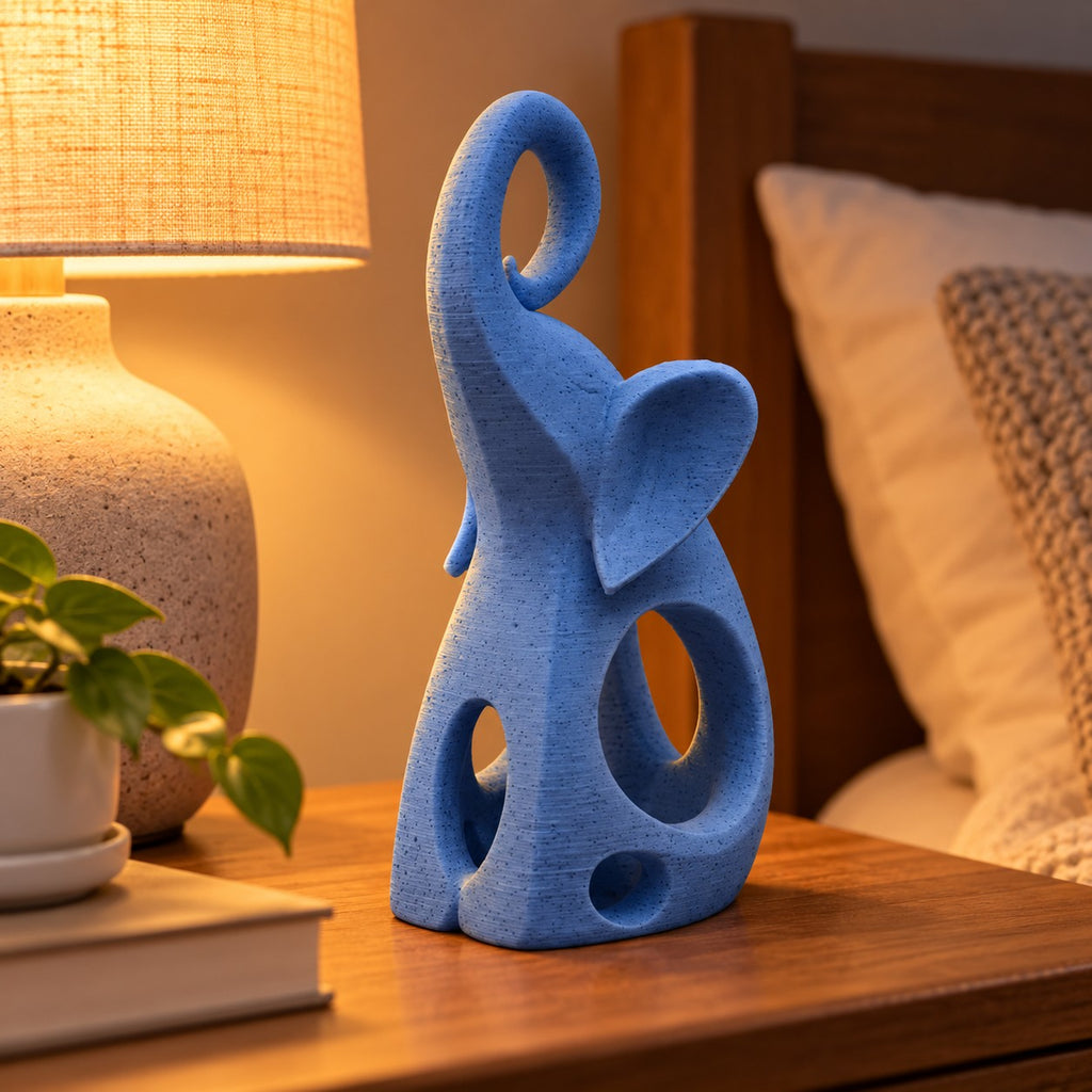 Elephant Sculpture | Modern Abstract 3D Printed Elephant Statue | Good Luck Shelf Decor