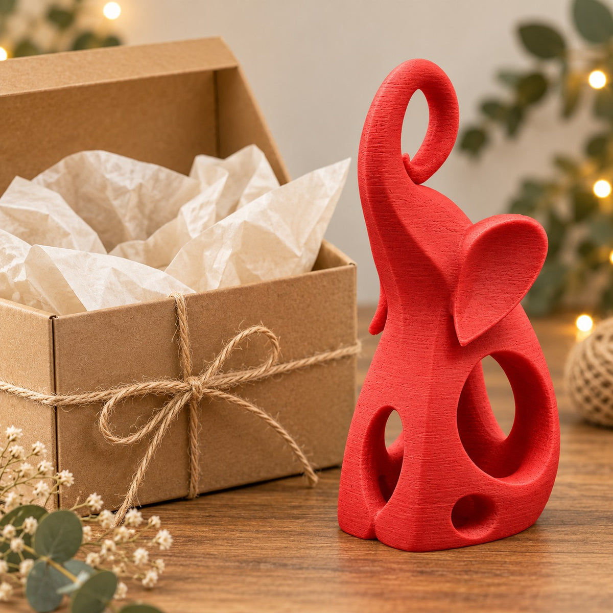 Elephant Sculpture | Modern Abstract 3D Printed Elephant Statue | Good Luck Shelf Decor