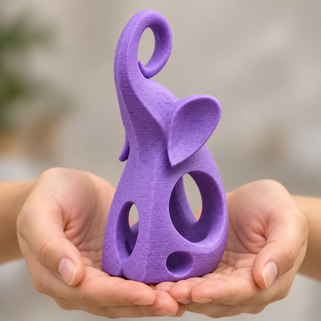 Elephant Sculpture | Modern Abstract 3D Printed Elephant Statue | Good Luck Shelf Decor