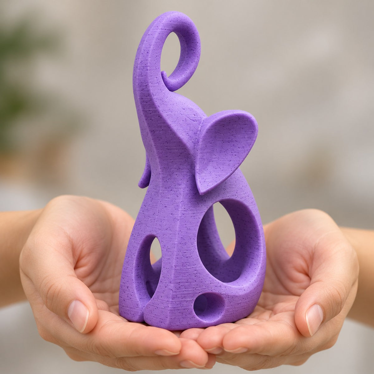Elephant Sculpture | Modern Abstract 3D Printed Elephant Statue | Good Luck Shelf Decor
