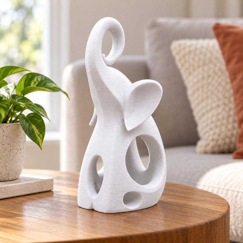 Elephant Sculpture | Modern Abstract 3D Printed Elephant Statue | Good Luck Shelf Decor
