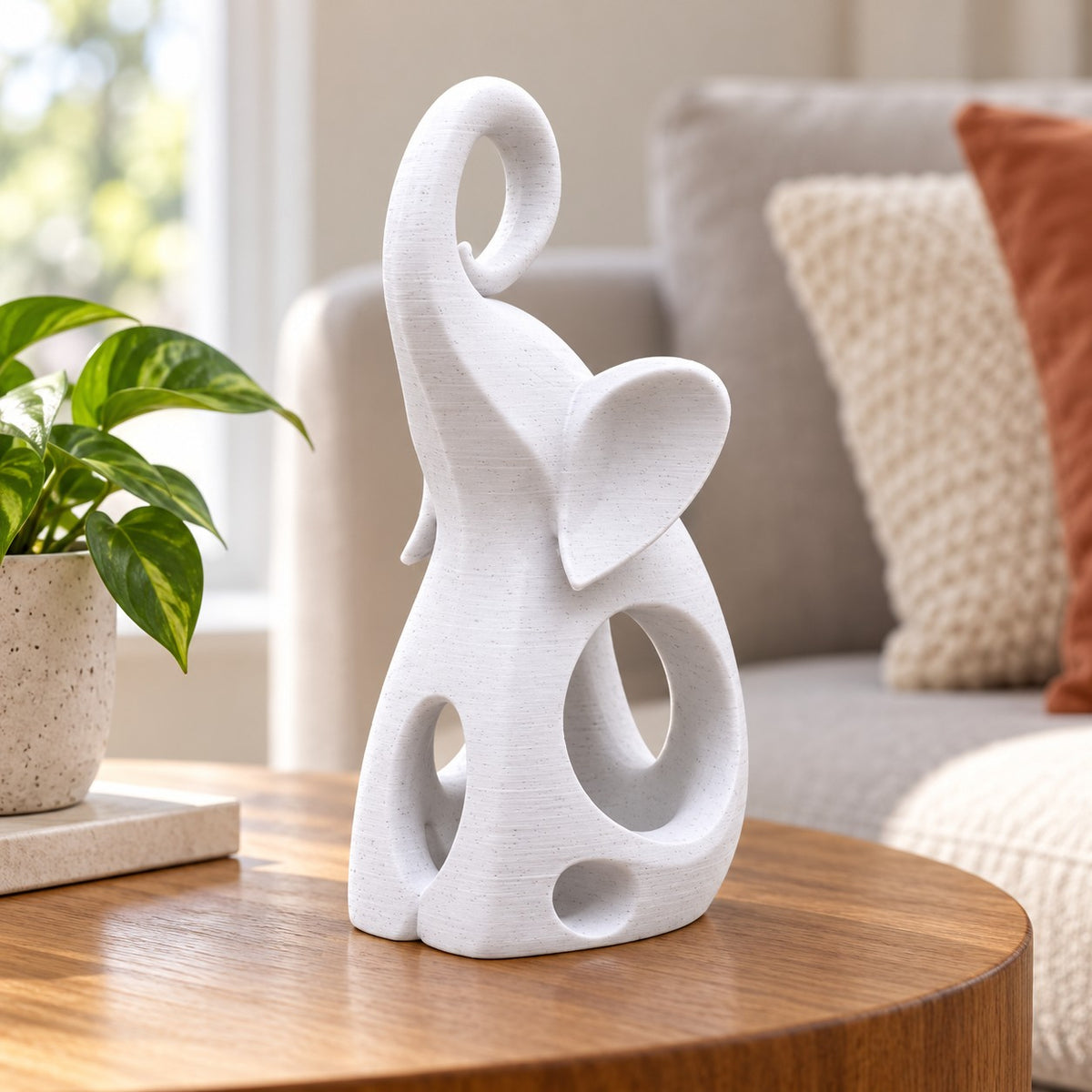 Elephant Sculpture | Modern Abstract 3D Printed Elephant Statue | Good Luck Shelf Decor
