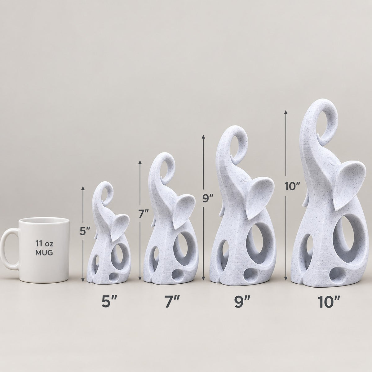 Elephant Sculpture | Modern Abstract 3D Printed Elephant Statue | Good Luck Shelf Decor