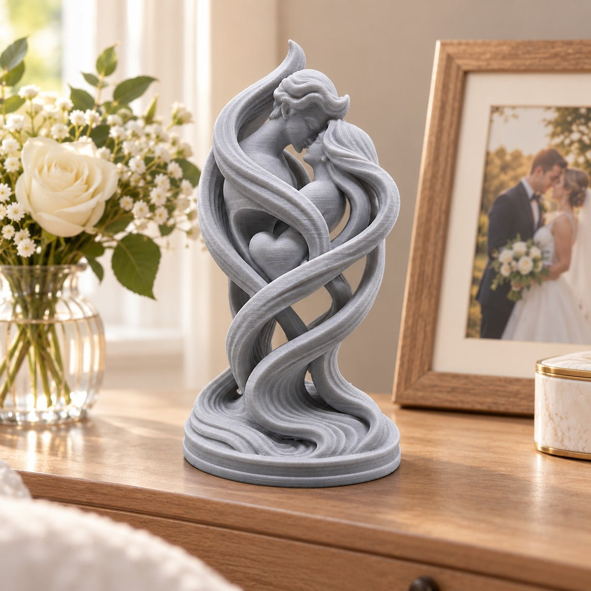 Lovers Embrace Sculpture | 3D Printed Romantic Couple Statue | Anniversary & Wedding Gift