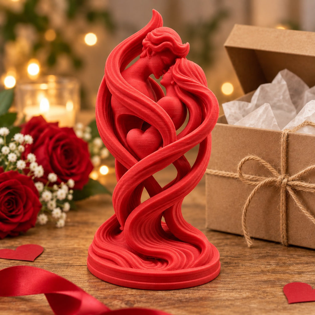 Lovers Embrace Sculpture | 3D Printed Romantic Couple Statue | Anniversary & Wedding Gift
