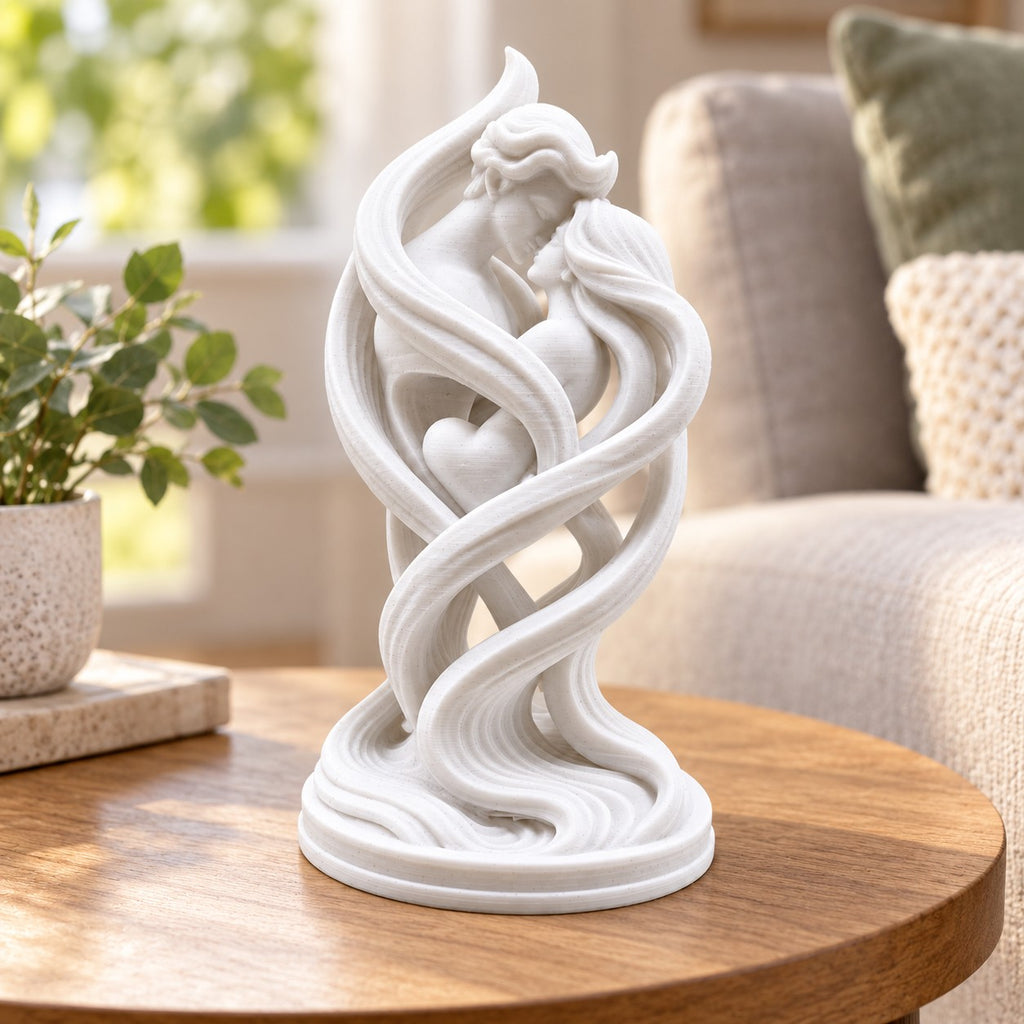 Lovers Embrace Sculpture | 3D Printed Romantic Couple Statue | Anniversary & Wedding Gift