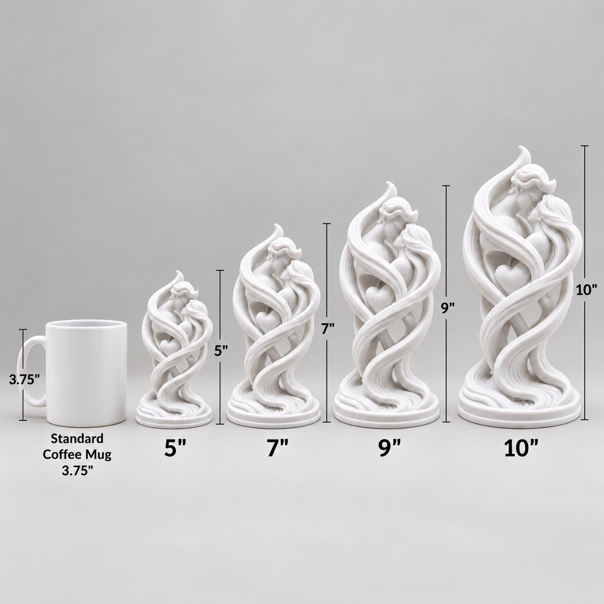 Lovers Embrace Sculpture | 3D Printed Romantic Couple Statue | Anniversary & Wedding Gift