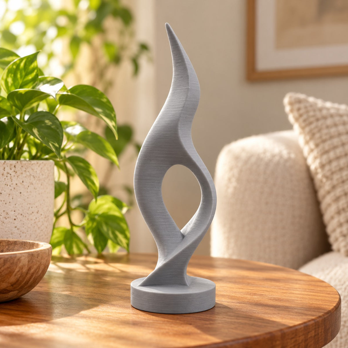 Flame Sculpture | Modern Abstract 3D Printed Twisted Flame Statue | Minimalist Shelf Decor