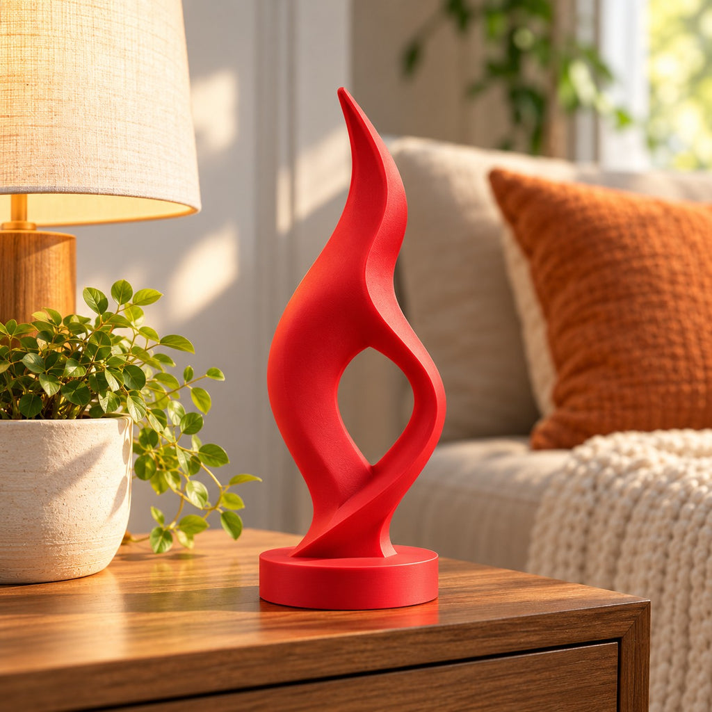 Flame Sculpture | Modern Abstract 3D Printed Twisted Flame Statue | Minimalist Shelf Decor