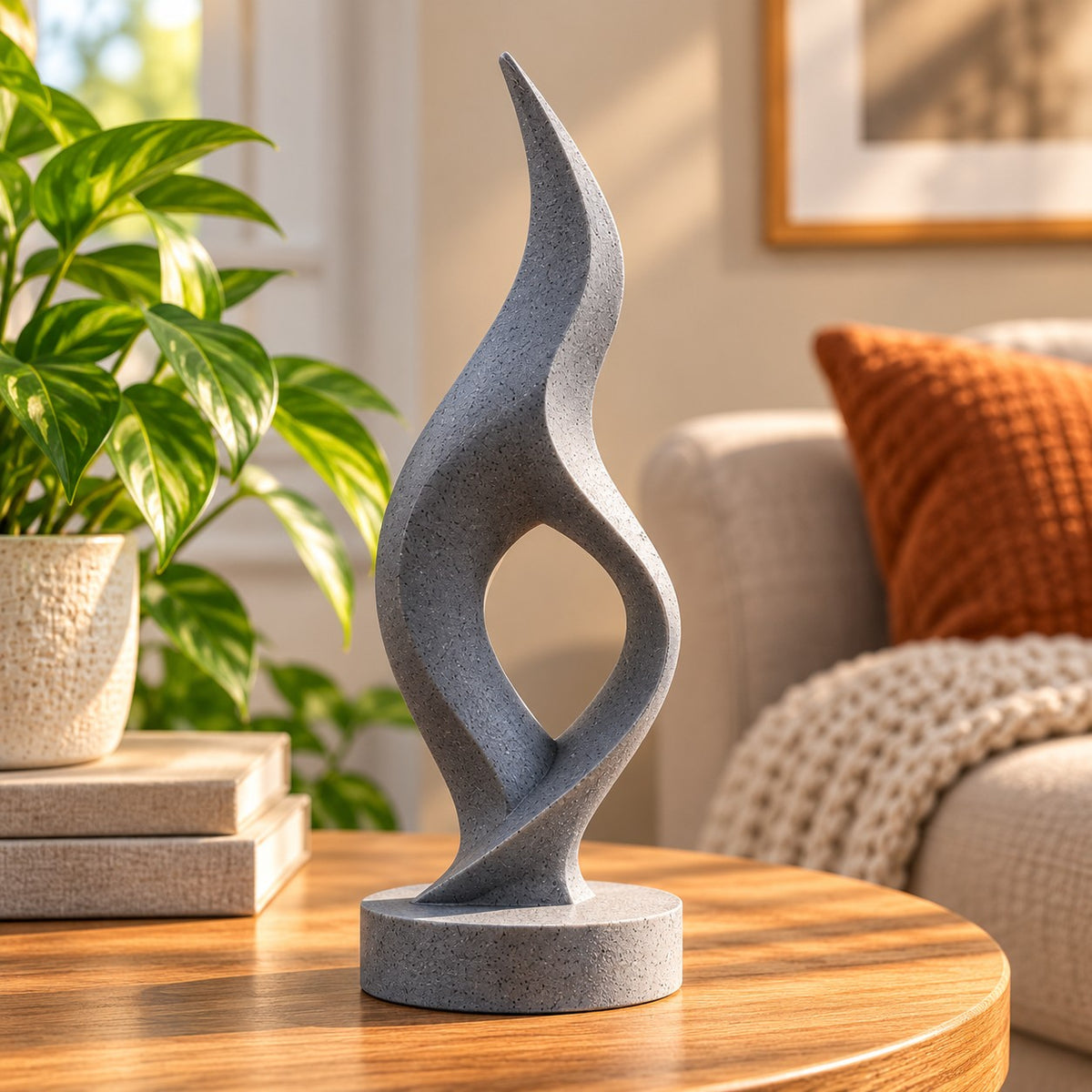 Flame Sculpture | Modern Abstract 3D Printed Twisted Flame Statue | Minimalist Shelf Decor