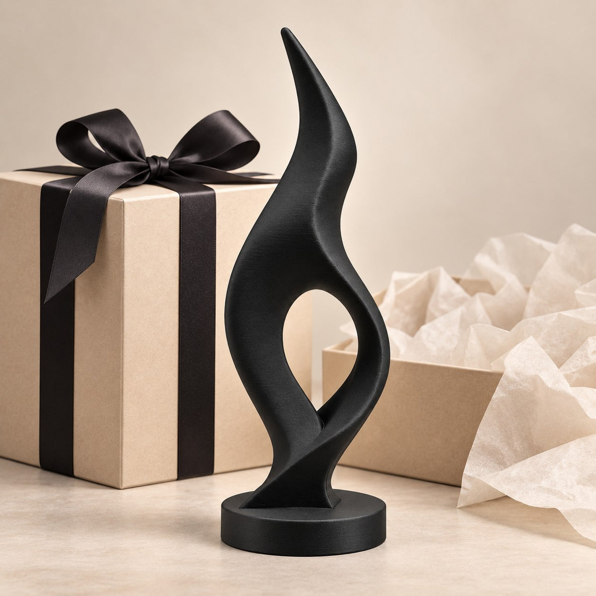 Flame Sculpture | Modern Abstract 3D Printed Twisted Flame Statue | Minimalist Shelf Decor