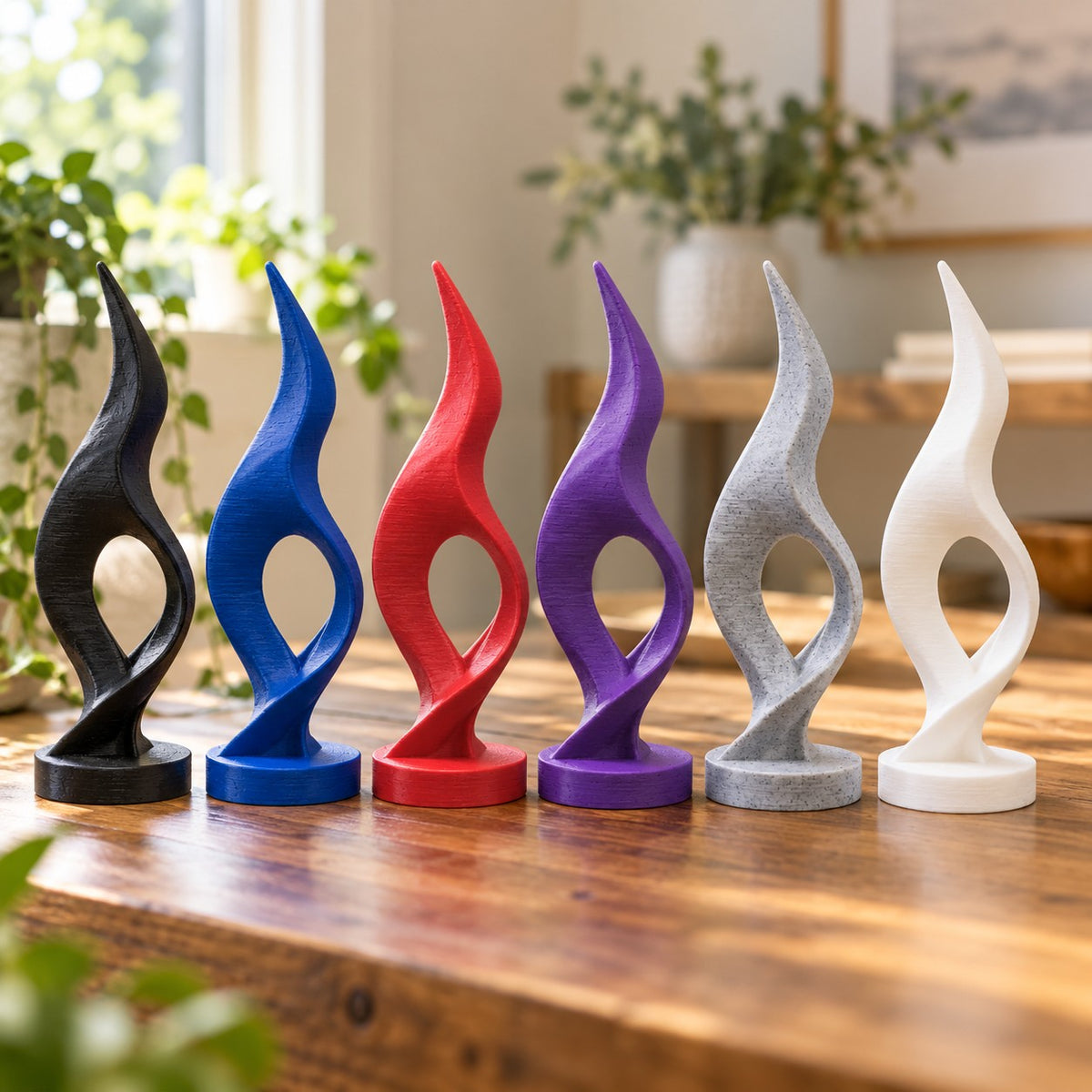 Flame Sculpture | Modern Abstract 3D Printed Twisted Flame Statue | Minimalist Shelf Decor