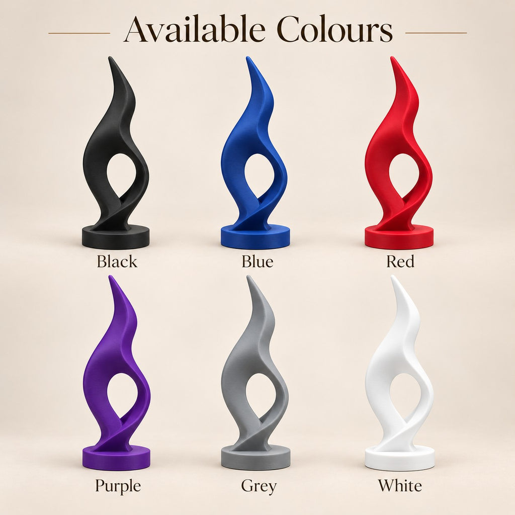 Flame Sculpture | Modern Abstract 3D Printed Twisted Flame Statue | Minimalist Shelf Decor