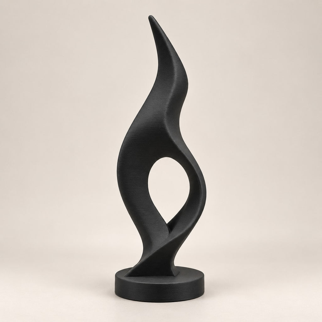 Flame Sculpture | Modern Abstract 3D Printed Twisted Flame Statue | Minimalist Shelf Decor