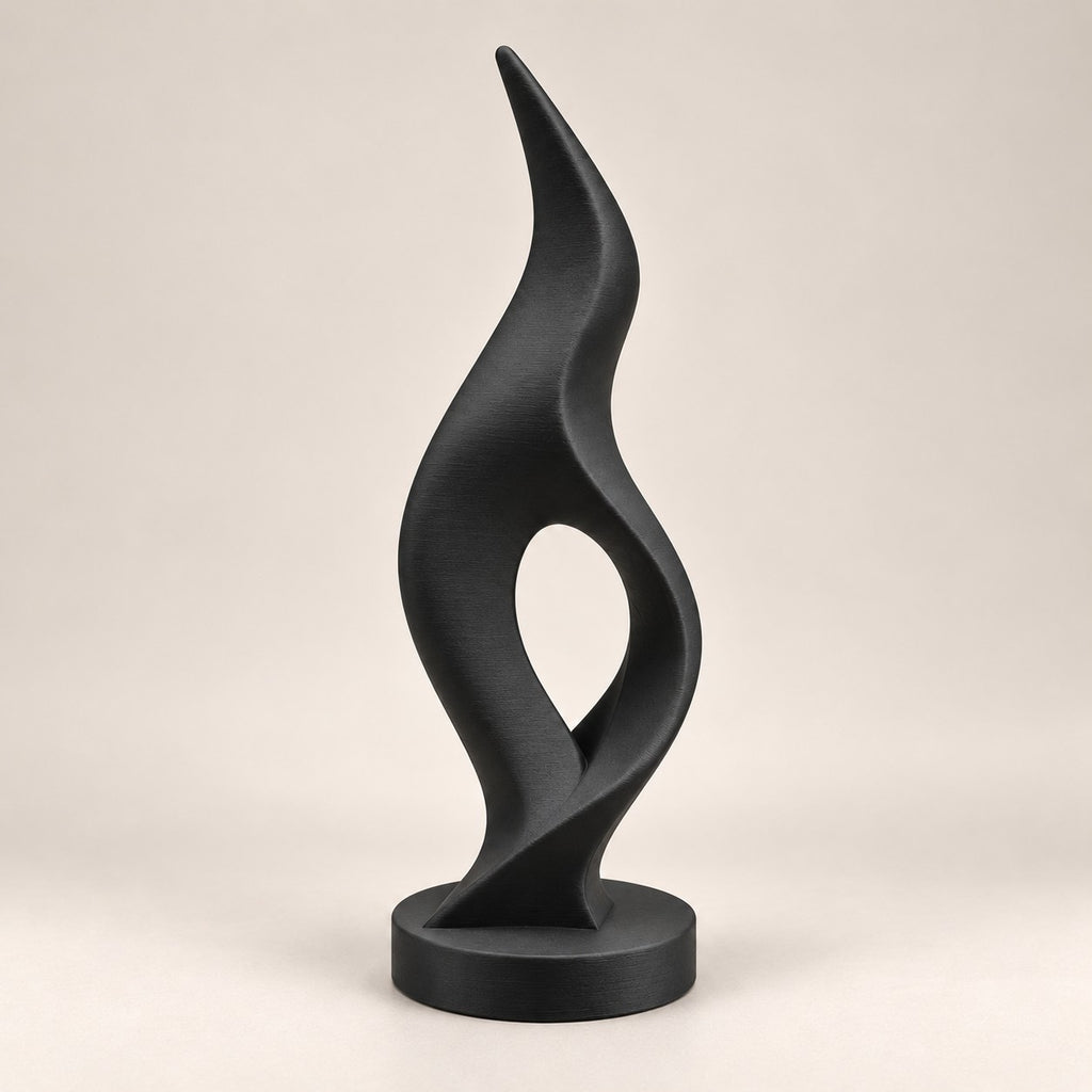 Flame Sculpture | Modern Abstract 3D Printed Twisted Flame Statue | Minimalist Shelf Decor