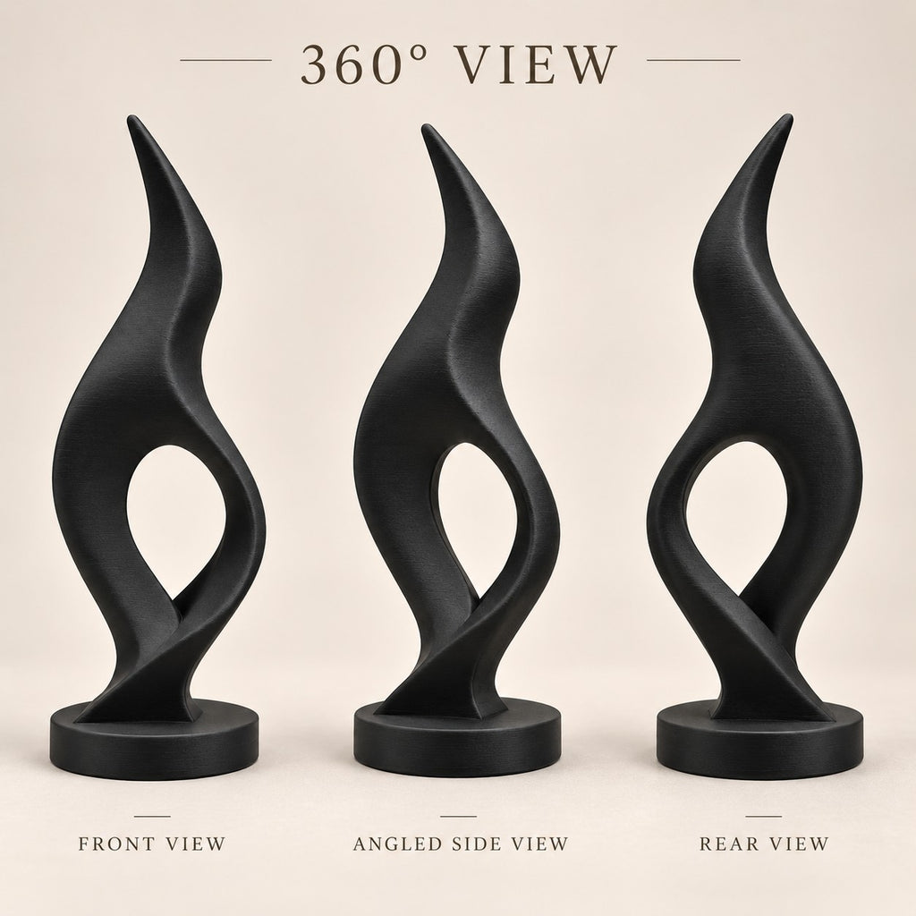 Flame Sculpture | Modern Abstract 3D Printed Twisted Flame Statue | Minimalist Shelf Decor