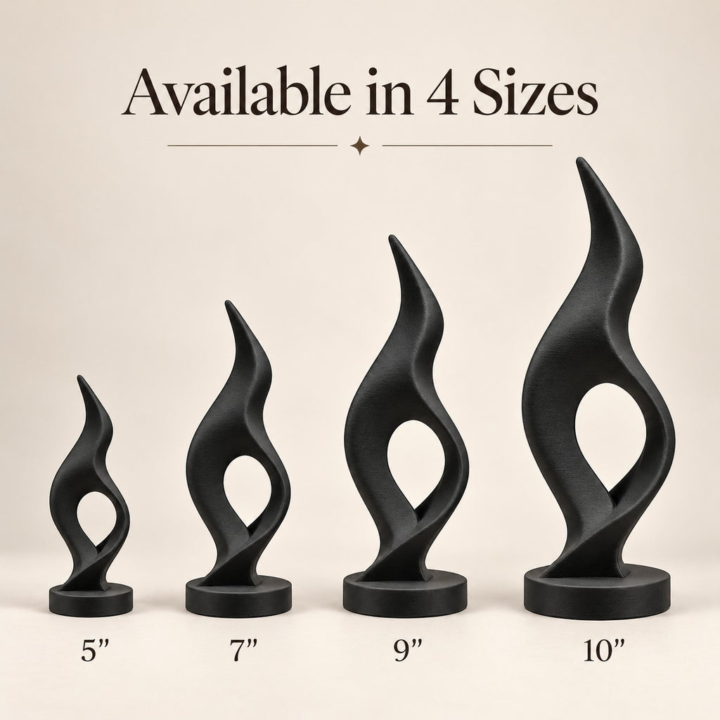 Flame Sculpture | Modern Abstract 3D Printed Twisted Flame Statue | Minimalist Shelf Decor
