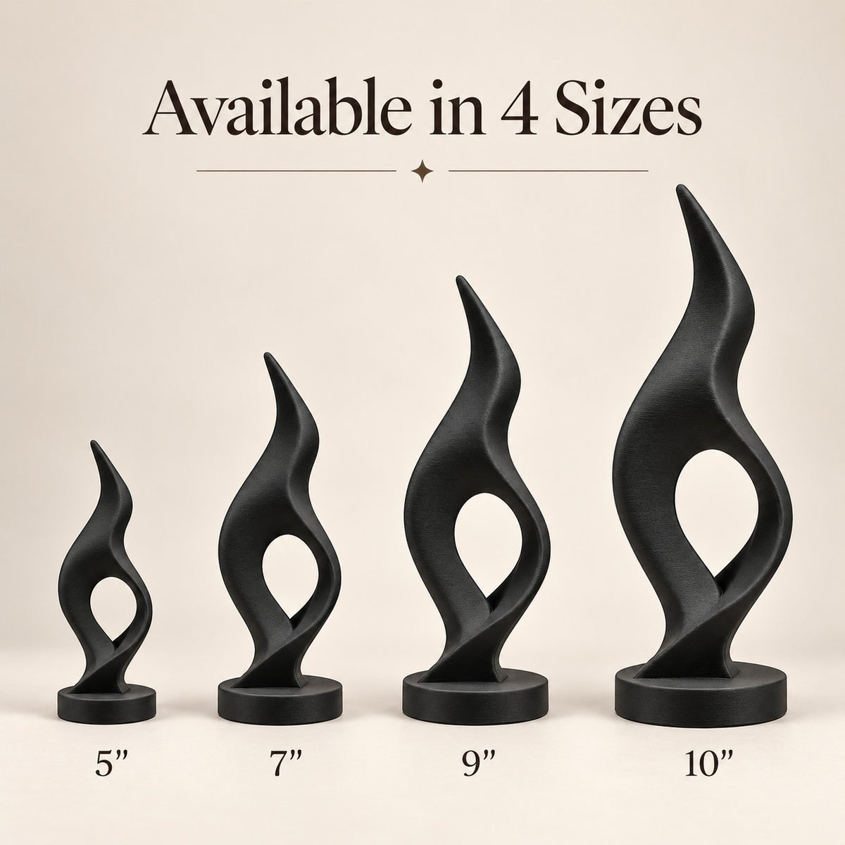 Flame Sculpture | Modern Abstract 3D Printed Twisted Flame Statue | Minimalist Shelf Decor