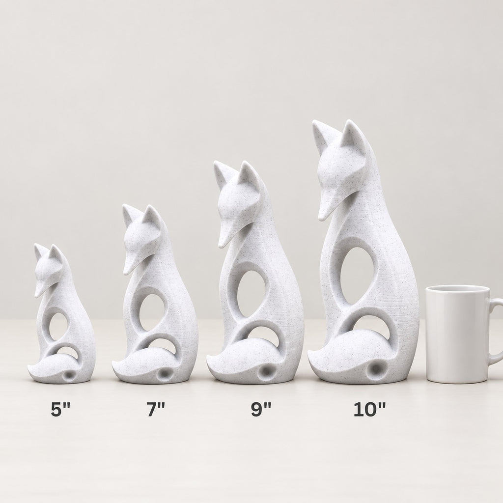 Sitting Fox Sculpture | Modern Abstract 3D Printed Fox Statue with Curled Tail | Woodland Decor