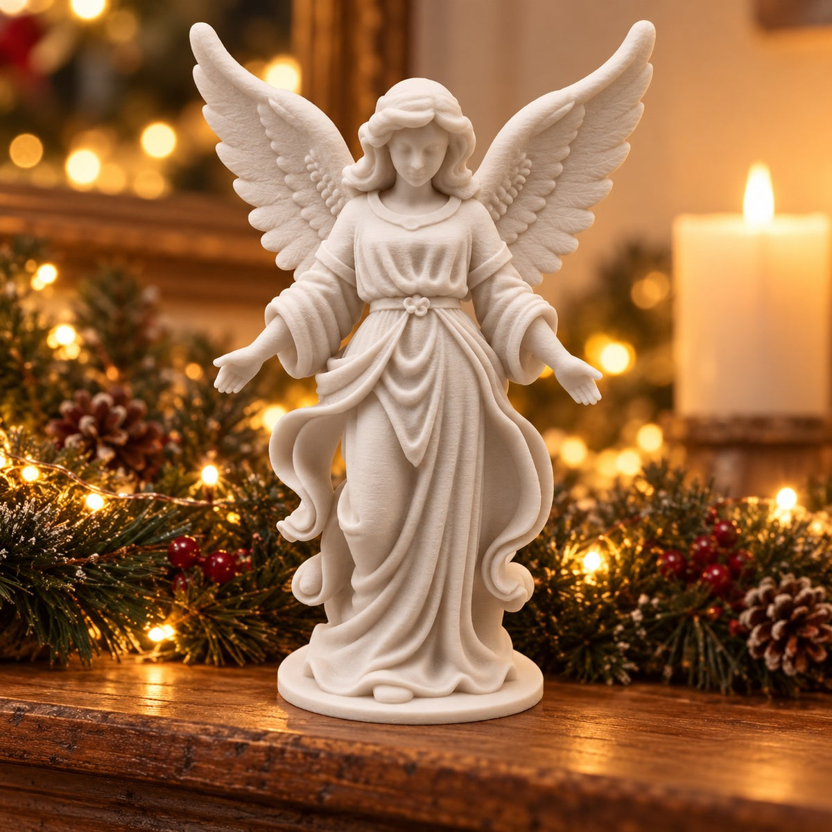 Angel Sculpture | 3D Printed Guardian Angel Statue with Open Arms | Memorial & Sympathy Gift