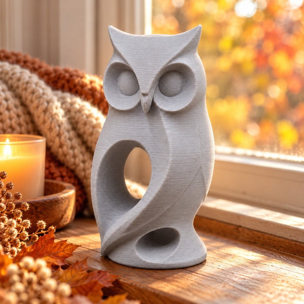 Owl Sculpture | Modern Abstract 3D Printed Owl Statue | Woodland Shelf & Desk Decor