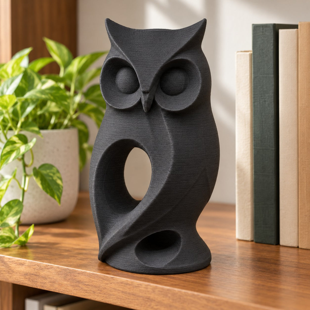 Owl Sculpture | Modern Abstract 3D Printed Owl Statue | Woodland Shelf & Desk Decor