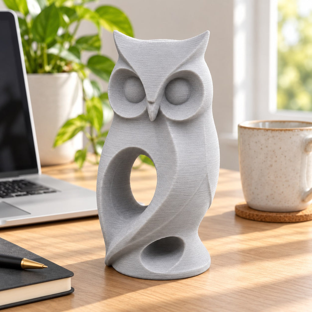 Owl Sculpture | Modern Abstract 3D Printed Owl Statue | Woodland Shelf & Desk Decor