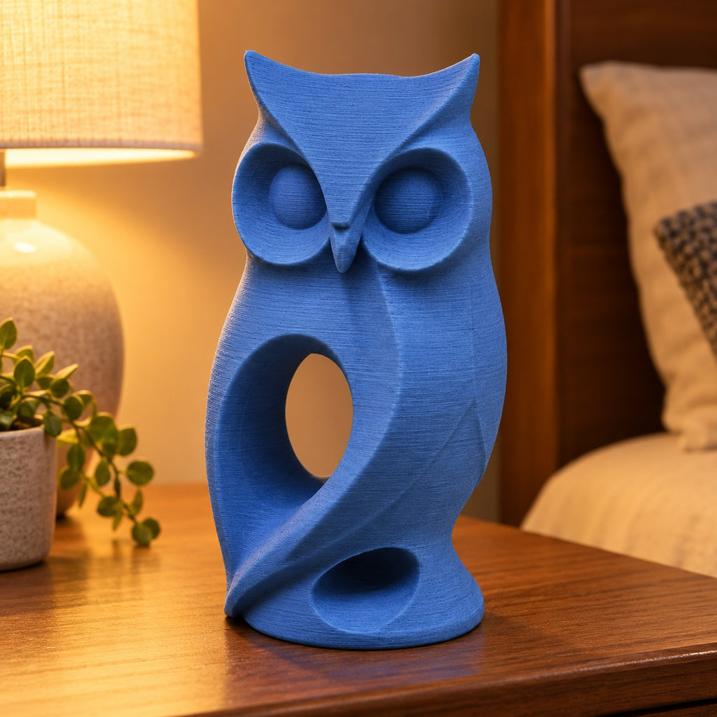 Owl Sculpture | Modern Abstract 3D Printed Owl Statue | Woodland Shelf & Desk Decor